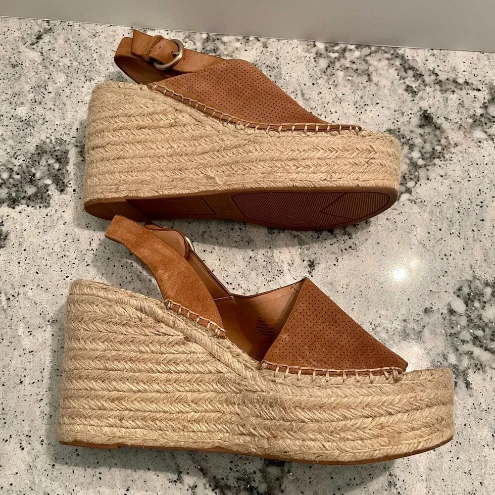 Marc Fisher Andela Sandals Suede Wedge Heel Espadrilles Brown Size 11 NEW